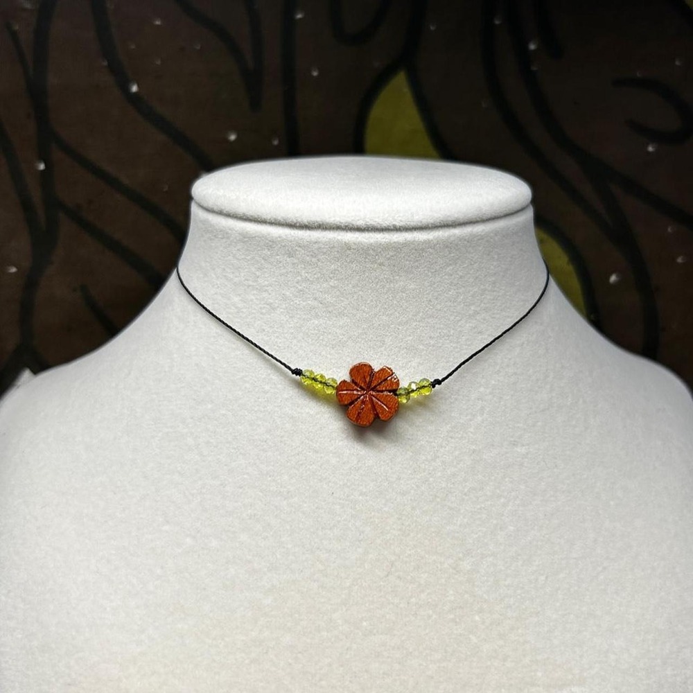 wood crystal ab bead necklace boho dainty minimalist fall autumn jewelry
